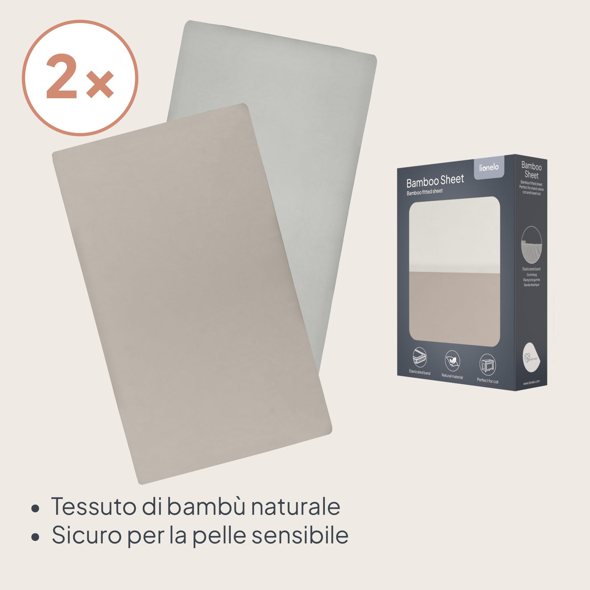 LIONELO Lenzuola con angoli per lettino neonato, Set da 2, 118x60 cm, Cotone di bambù naturale, Traspiranti, Ideali per materasso di lettino, lettino da viaggio/Campeggio o culla