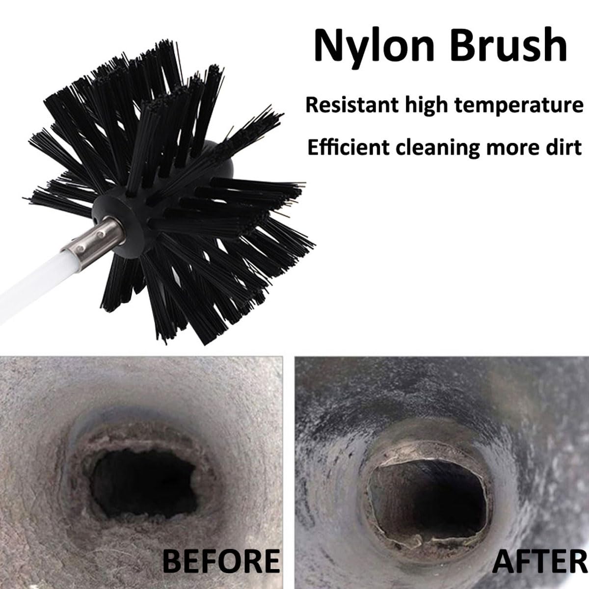MOCNT Chimney Cleaning Brush Kit Nylon Rotary Duct Vent Cleaning Set Flexible Chimney Sweep Kit Soot Cleaning Rods for Fireplace Dryer Vent 15 Flexible Rods 1 Brush Head 200mm - Image 4