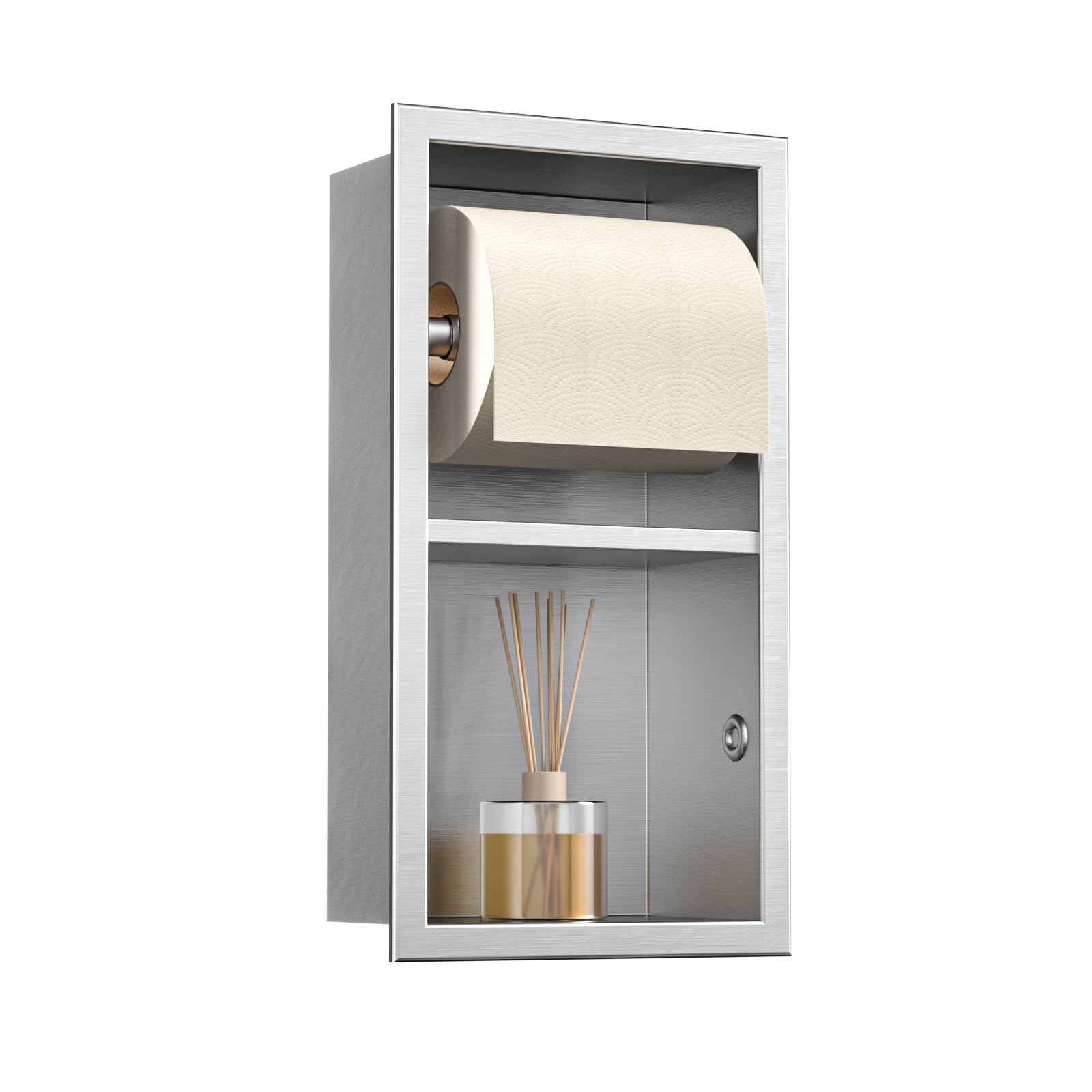 Bernkot Recessed Toilet Paper Holder, Double Roll Toilet Tissue Holder for Bathroom Remodel, in Wall Toilet Paper Niche Modern Style (Brushed)