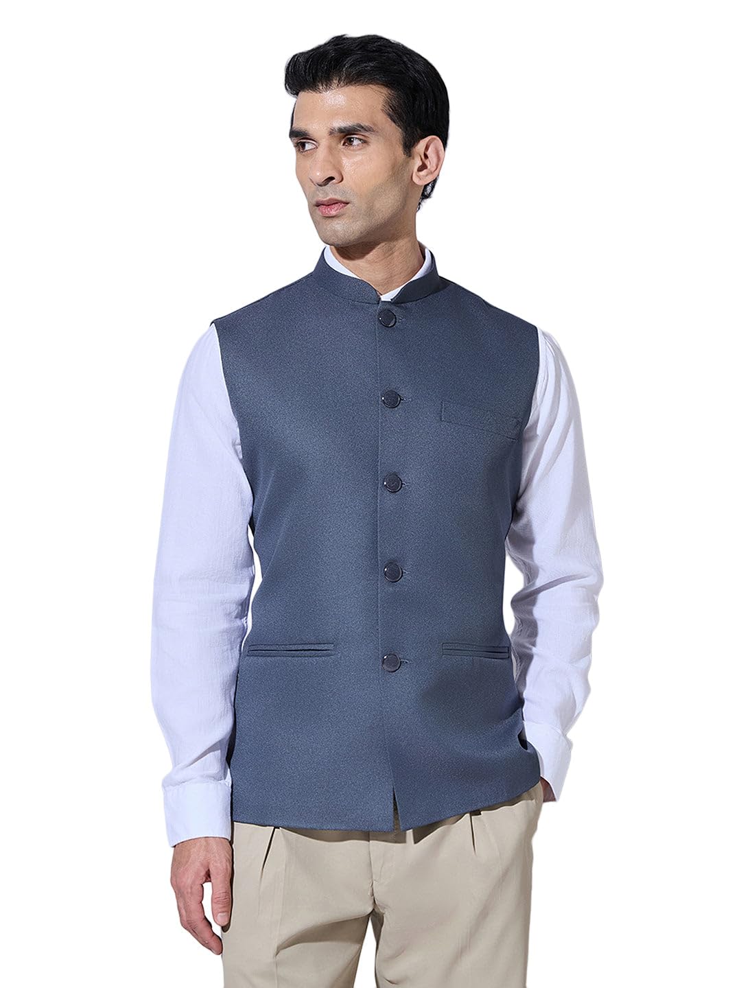 showoffff Men's Solid Grey Nehru Jacket-AD-J-440_Grey_S-picture-35
