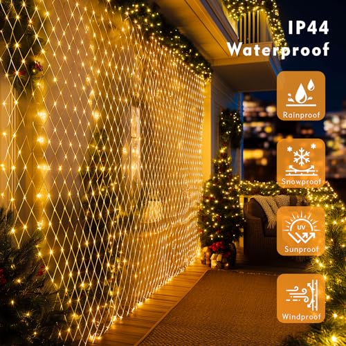 Wudyfei Net Lights Outdoor Indoor, 3m x 2m Mesh Fairy Lights Plug in with Remote Timer, Waterproof Connectable String Lights with 8 Light Modes Dimmable for Xmas Tree, Bush, Gazebo, Balcony, Window - Image 3
