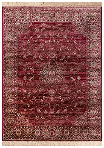 Carpeto Rugs Teppich mit Fransen Orientalisch in Rot - Wohnzimmer Schlafzimmer - Klassisch Orient Muster dicht gewebt…
