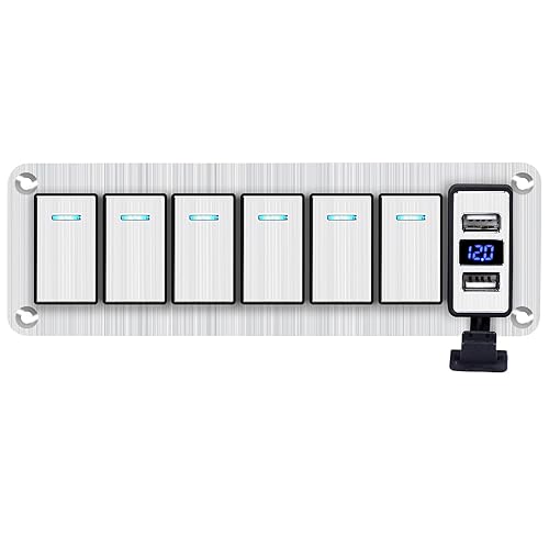 Vista 25 de Panel de interruptor basculante de aluminio de 8 bandas, panel de interruptor de 12 V/24 V, 3 pines de encendido/apagado, panel de interruptor