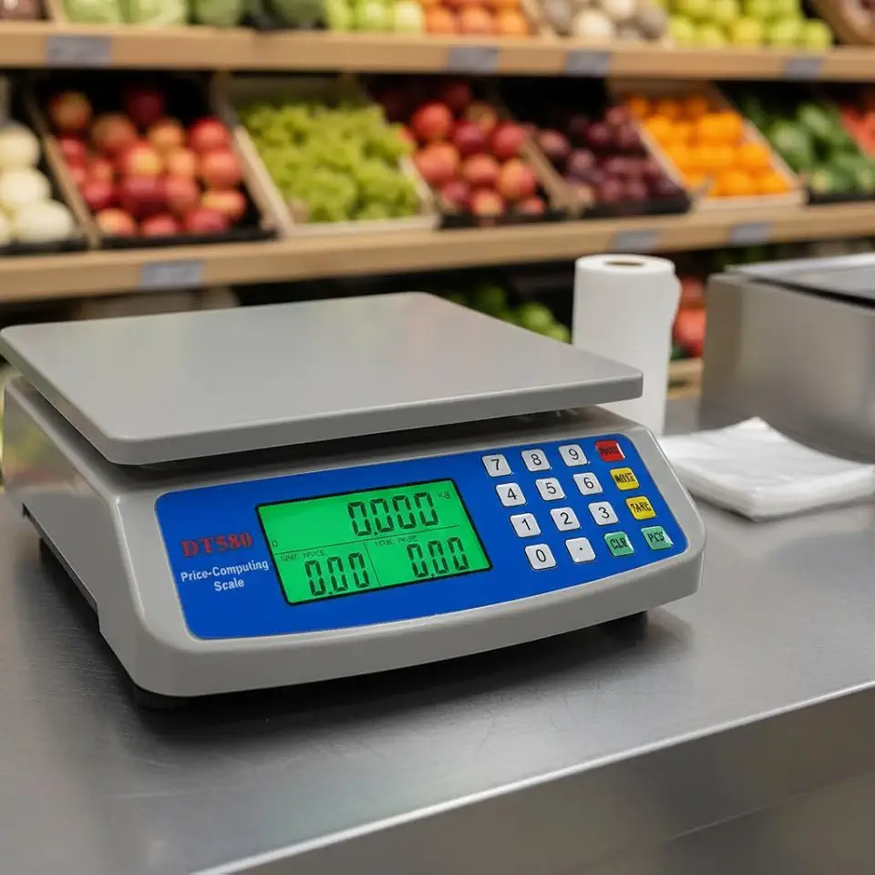 Balança Digital Eletrônica Comercial DT580, 30kg, Display LCD com Luz de Fundo, Função PCS, Cinza