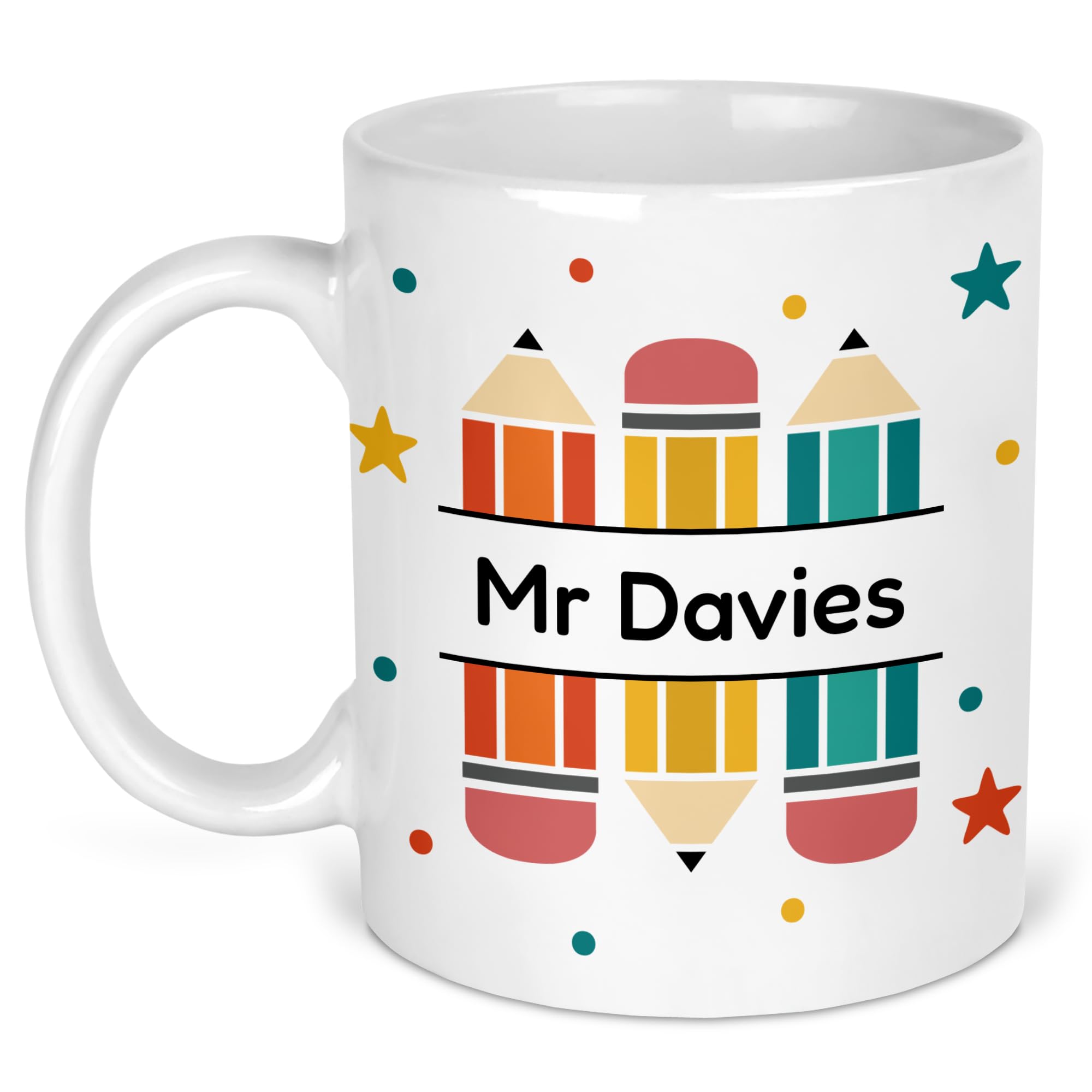 Chicken Craft Personalised Teacher Name Mug - Custom Gift for End of Term, Thank You Present for Nursery Staff, TAs & Teaching Assistants - Appreciation Mug (Pencils)