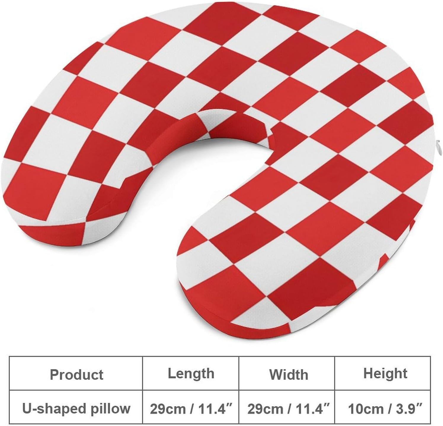Red and White Checkered Travel Pillow U Shape Neck Pillow Washable Pillowcase for Sleeping Chair