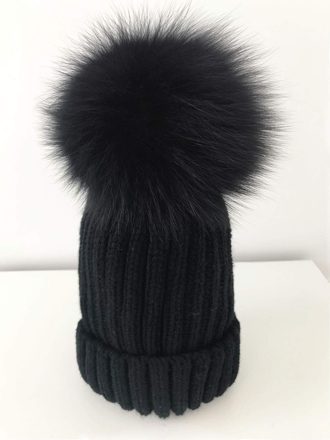 Winter Knit Beanie Hat with Real Fox Fur Pom Pom Chunky Snow Cap for Women Girls - Image 5
