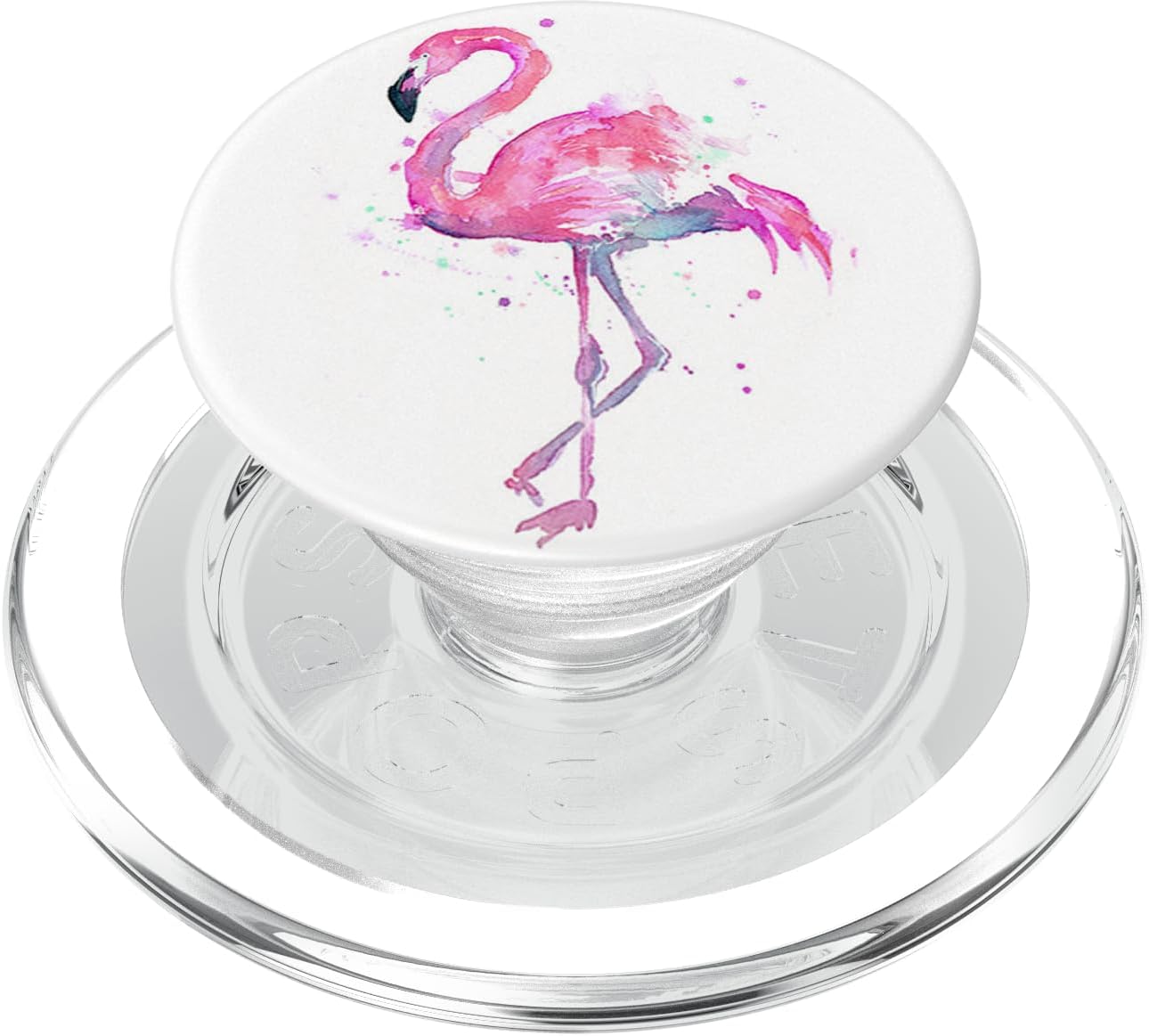 Cute Pink Flamingo Watercolor Design Bird Artwork On White PopSockets PopWallet for MagSafe