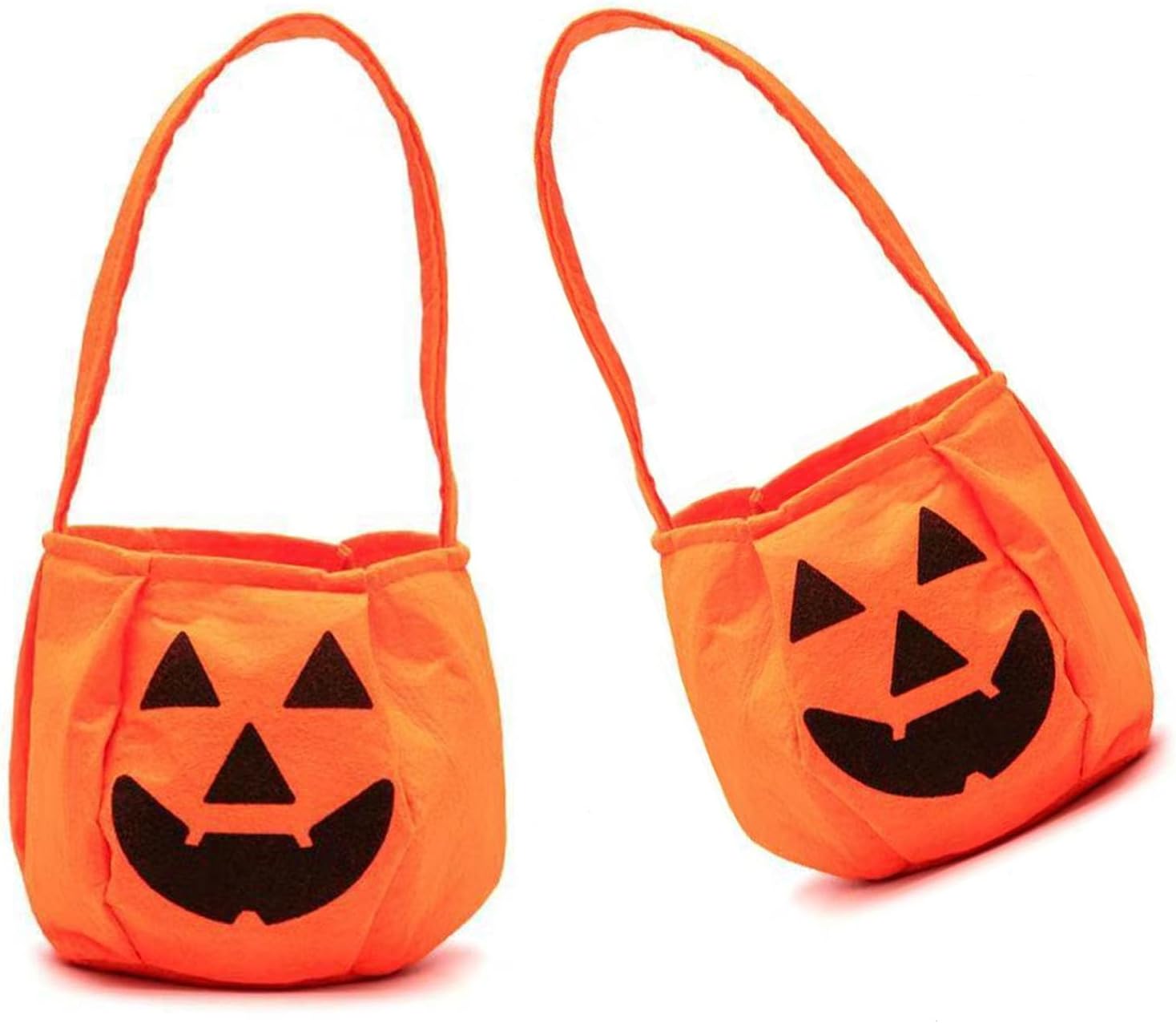 2Pcs Halloween Pumpkin Candy Bags for Kids, Pumpkin Buckets Trick or Treat Bags Holder Handbag for Kids Costume Party Favors Supplies