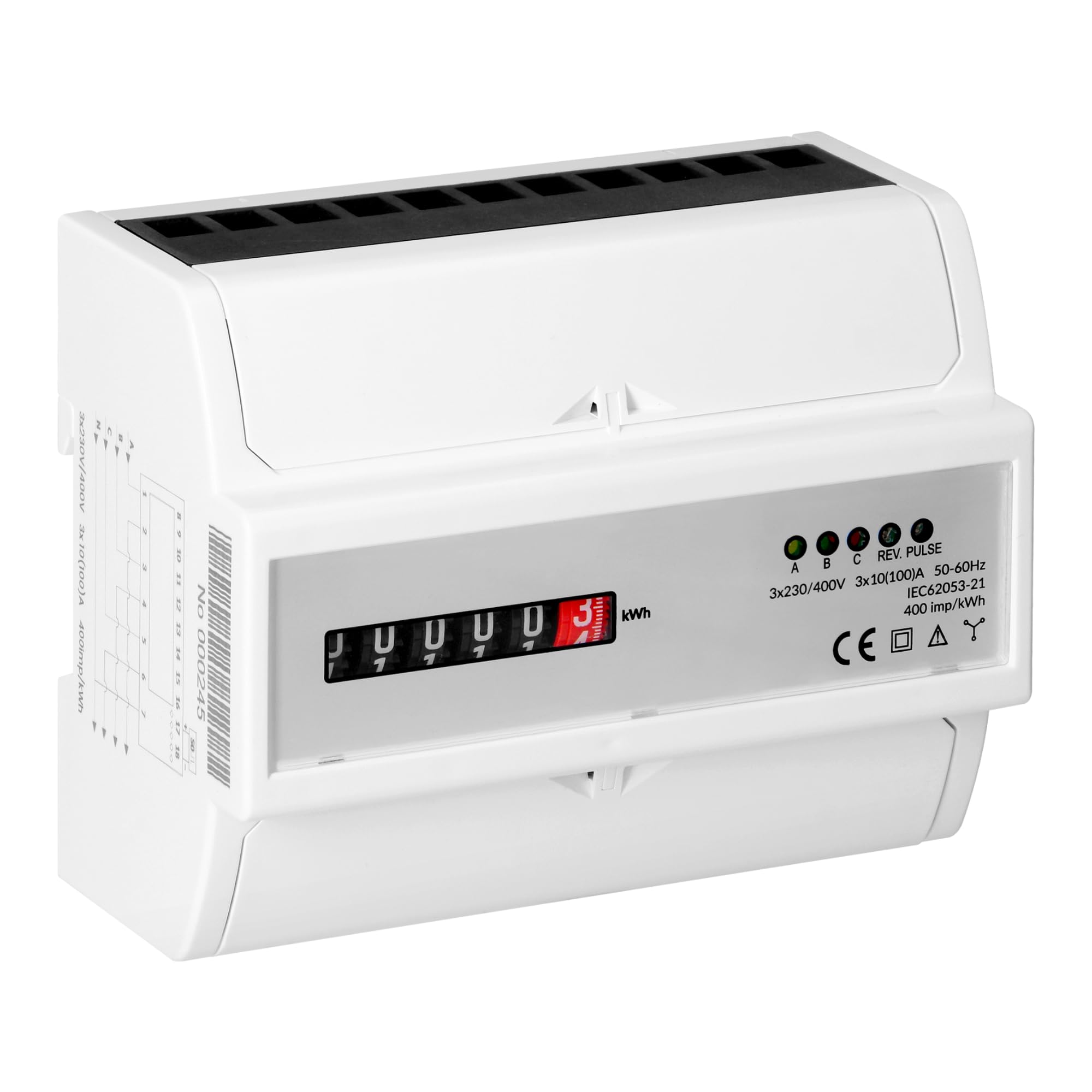Wattmetre Indicateur de Consommation Electrique Analogique Triphasé - 100A Montage sur Rail DIN TH-35mm IP51 7 Modules de Large