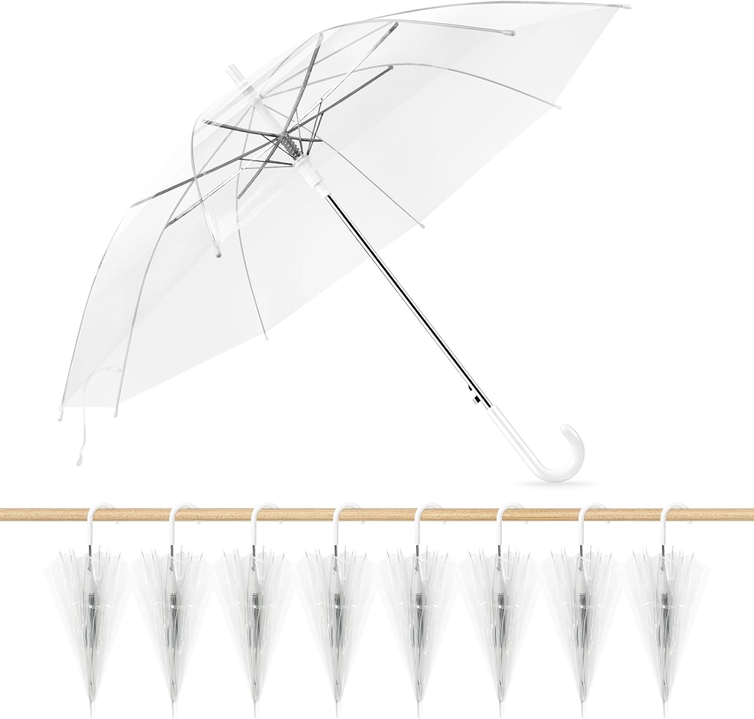 Clear Wedding Umbrellas Bulk, High-Visibility Transparent Rain Umbrella, Firm and Durable, Easy Operation, Large Clear Umbrella for Wedding Bride Groom Photography Golf Outdoor white clear 8 pcs