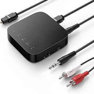 N/A Bluetooth 5.0 Transmitter Receiver for TV with Codec Display, 24hrs Play Time, aptX Low Latency Wireless Audio Adapter Home System ( RCA, 3.5mm AUX,SPDIF in/Out) Dual Link Black Meduim