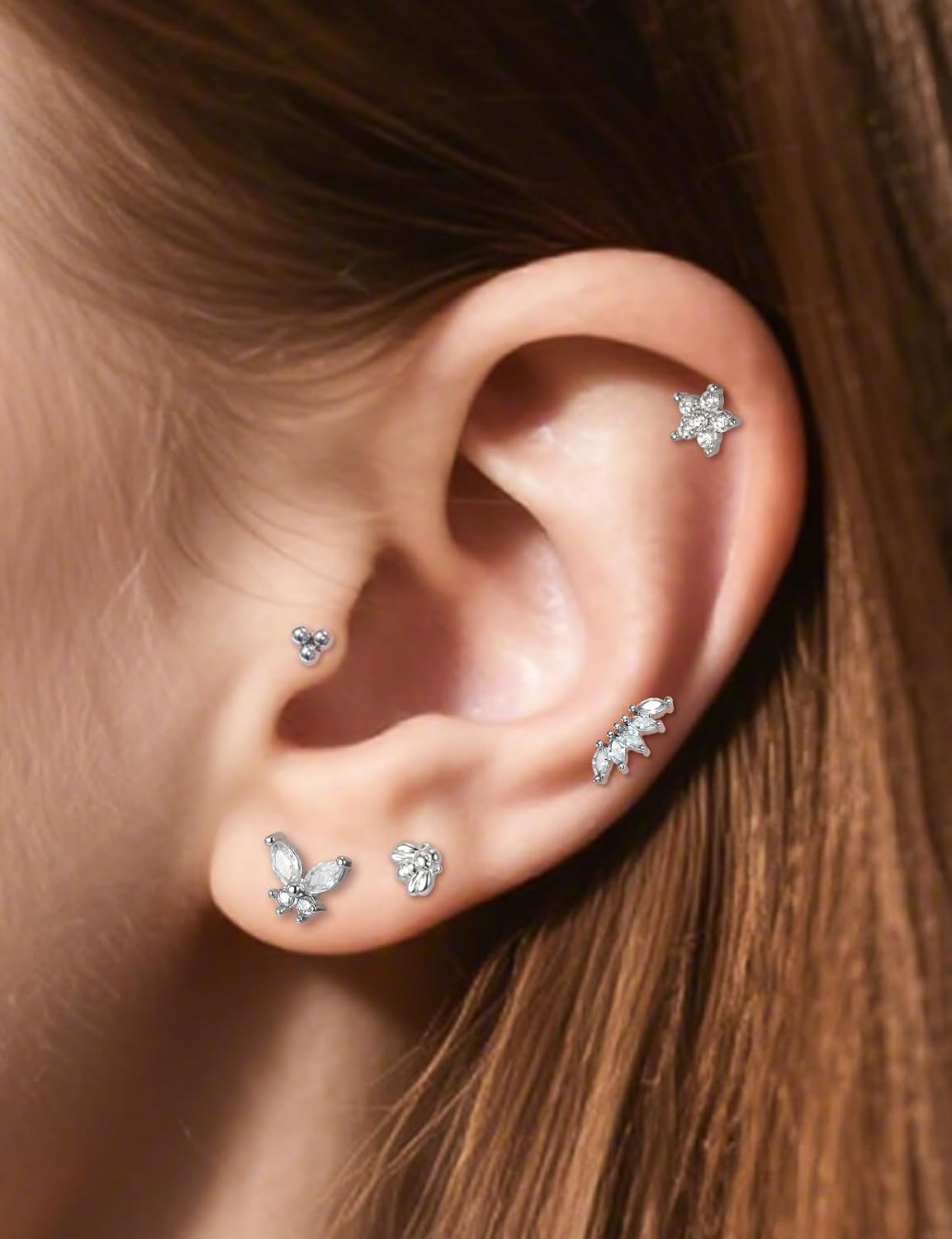 14K Gold Filled 20G 18G 16G Threadless Flat Back Earrings Studs Surgical Stainless Steel Clear CZ Push In Nose Rings Studs Tragus Helix Conch Cartilage Earrings Piercing Jewelry For Women Men - Image 7