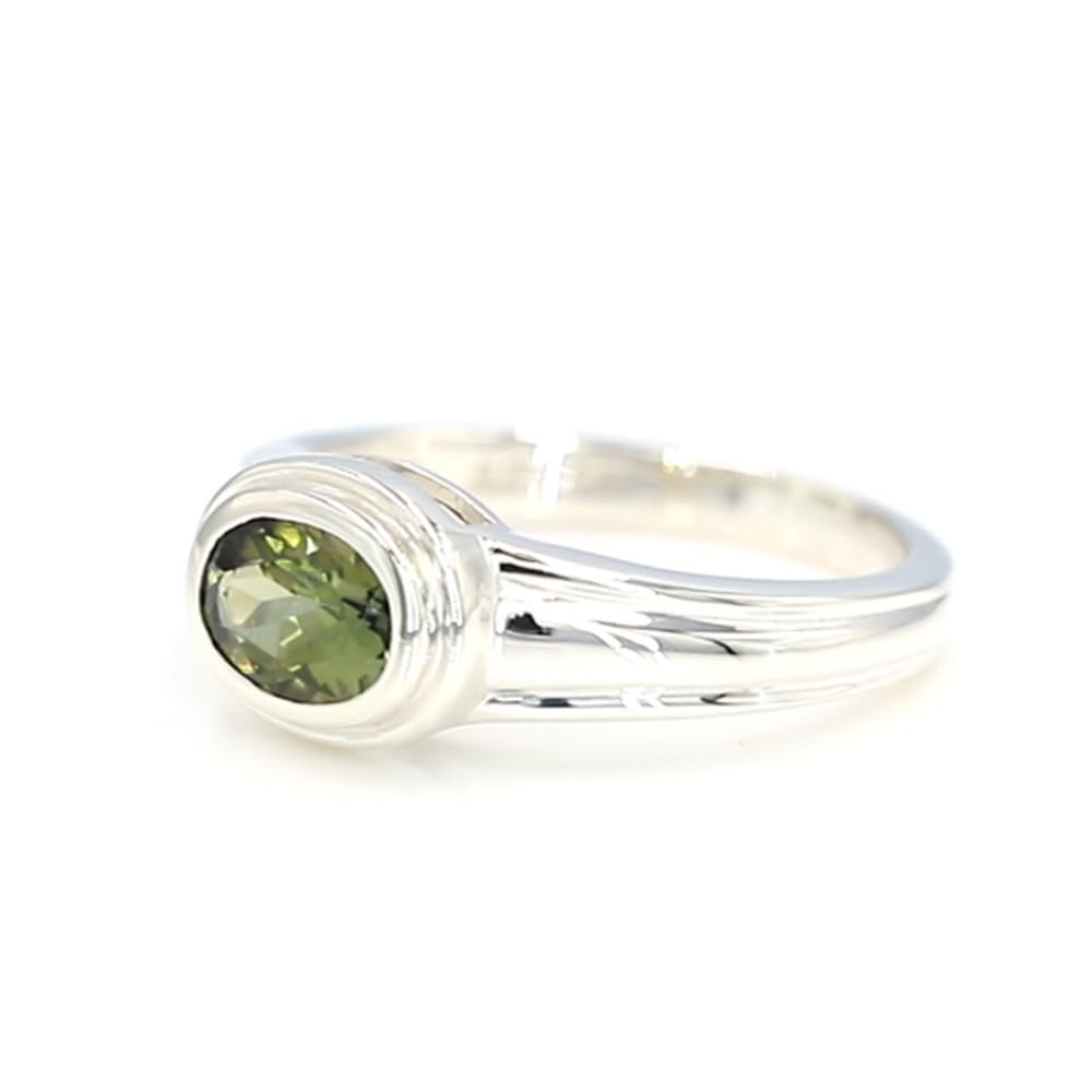 Cavill Grüner Turmalin Ring 0,638 ct Ovalschliff aus Brasilien, 925er Sterling Silber mit Palladiumplattierung, moderner Mittelbreite Bezelfassung, vielseitiger Schmuck für Damen