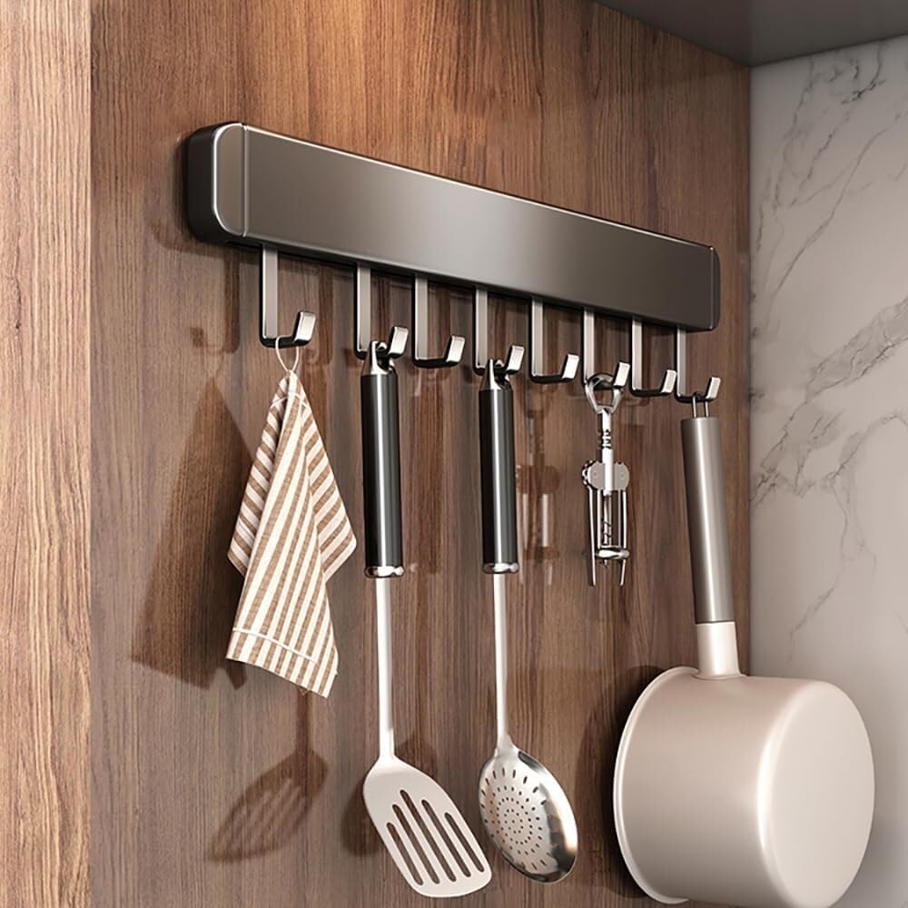 Kitchen utensils holder，Kitchen hooks， Kitchen Utensil Holder Hooks, Utensil Hanging Racks Wall Mounted, Self Adhesive Under Cabinet Tools Hanger Organizer Hook Punch for Kitchen BathroomWith 10 Hooks