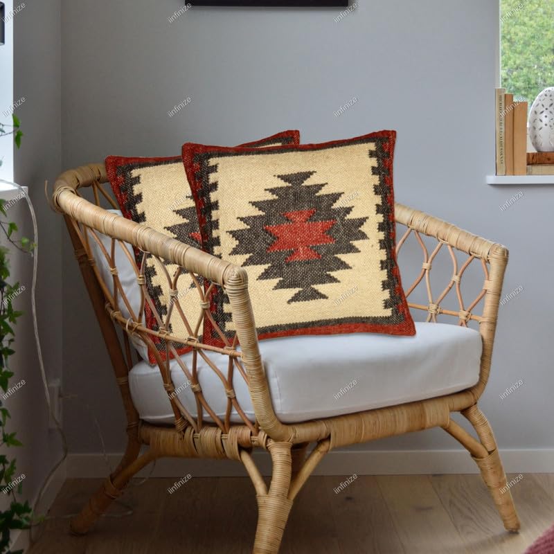 Laine de jute indienne pour ce lot de 2 housses Kilim 45cm