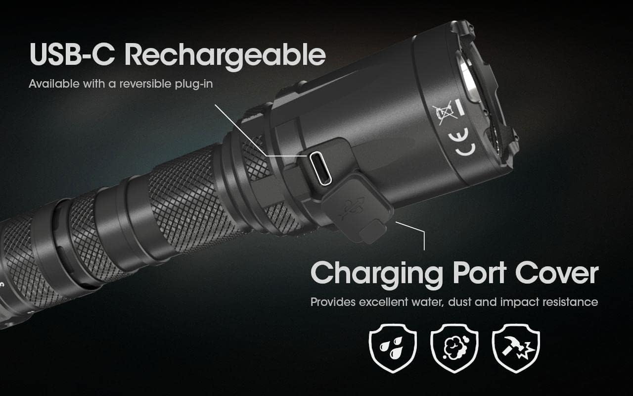 Nitecore SRT6i High Performance SmartRing Rechargeable Flashlight - 2100 Lumens w/EXTRA NL2150HPi Battery, Holster and Eco-Sensa USB-C Charging Cable Included