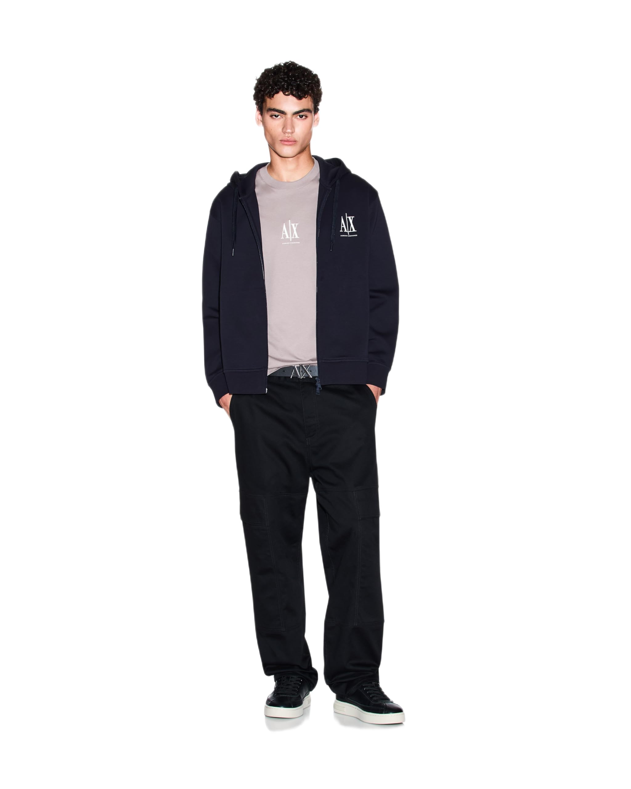 Armani Exchange Icon Project, Emboidered Logo, Full Zip Sudadera con Capucha Hombre (Pack de 1)