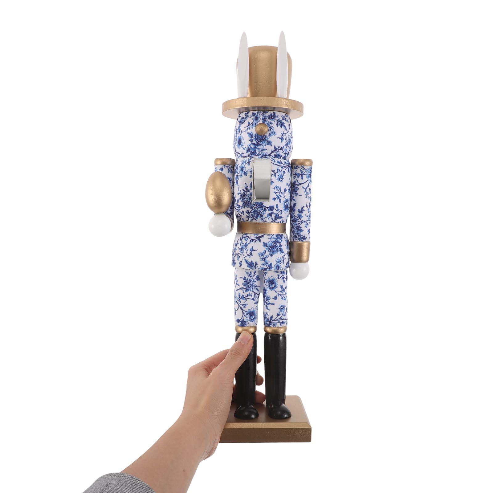 MAGICLULU Osterhasen Nussknacker Frühlingsdeko Hasenfigur als Ostertisch Mittelstück Handbemalte Osterdekoration Nussknacker Sammlerfigur für Saison und Alltag