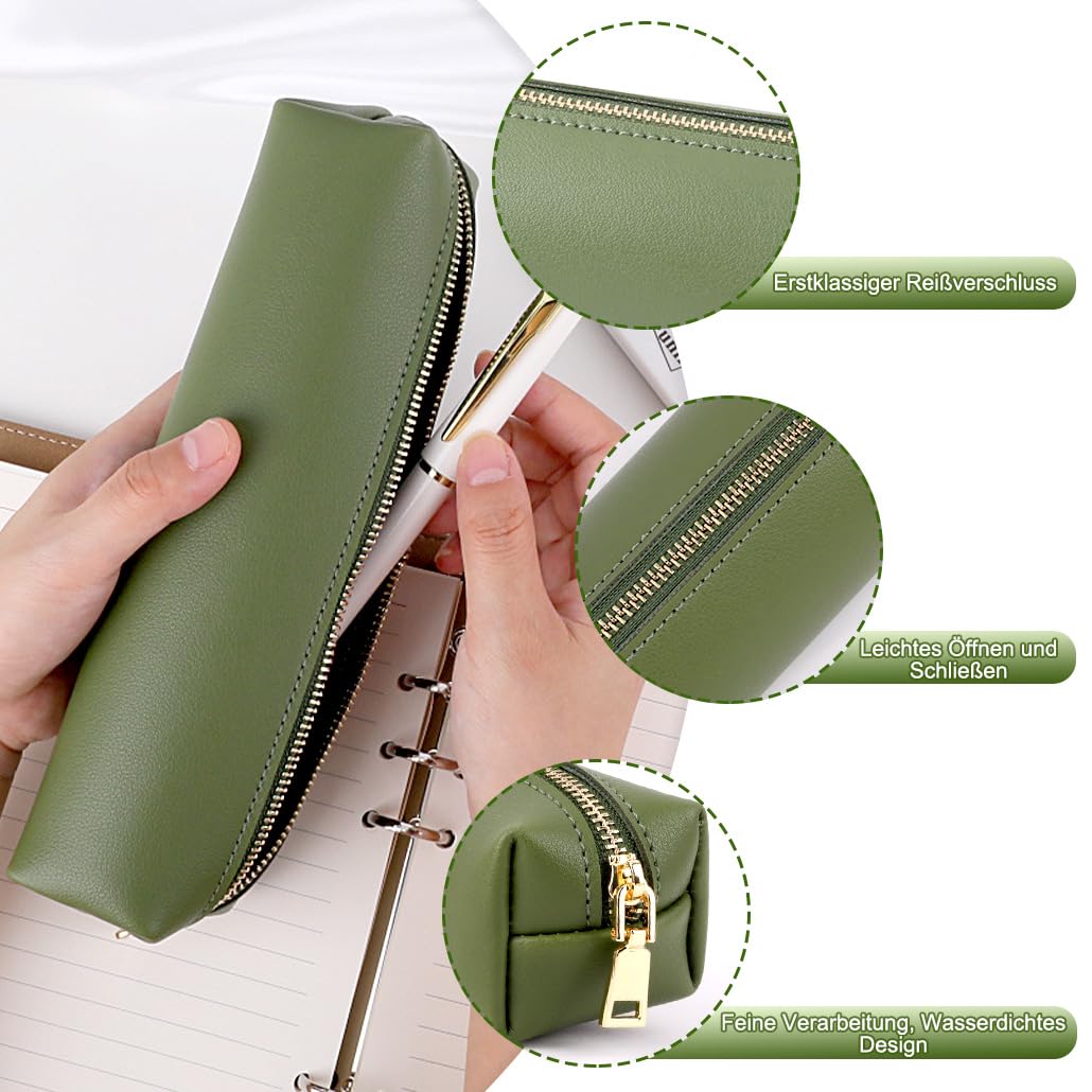 iSuperb Pencil Case for Girls Large Pencil Cases Boys Aesthetic Pen Case Double Zippers Pencil Box with Grip Handle Oxford Cloth Pencil Bags Stationery Storage Pouch Office Supplies (Green) - Image 4