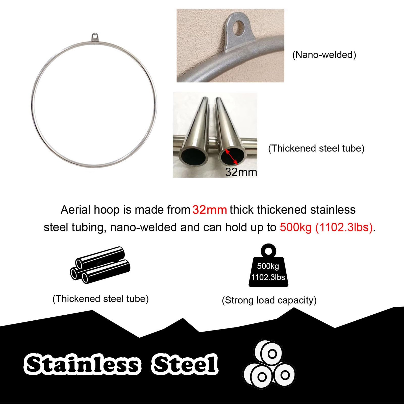 Buy 33.5 In Lyra Hoop Set Single Point Aerial Equipment 770LBS Strength Tested Aerial Hoop Single Point Circus Yoga Hoop Aerial Dancing Circus Ring Set US Stock Online At Low Prices In