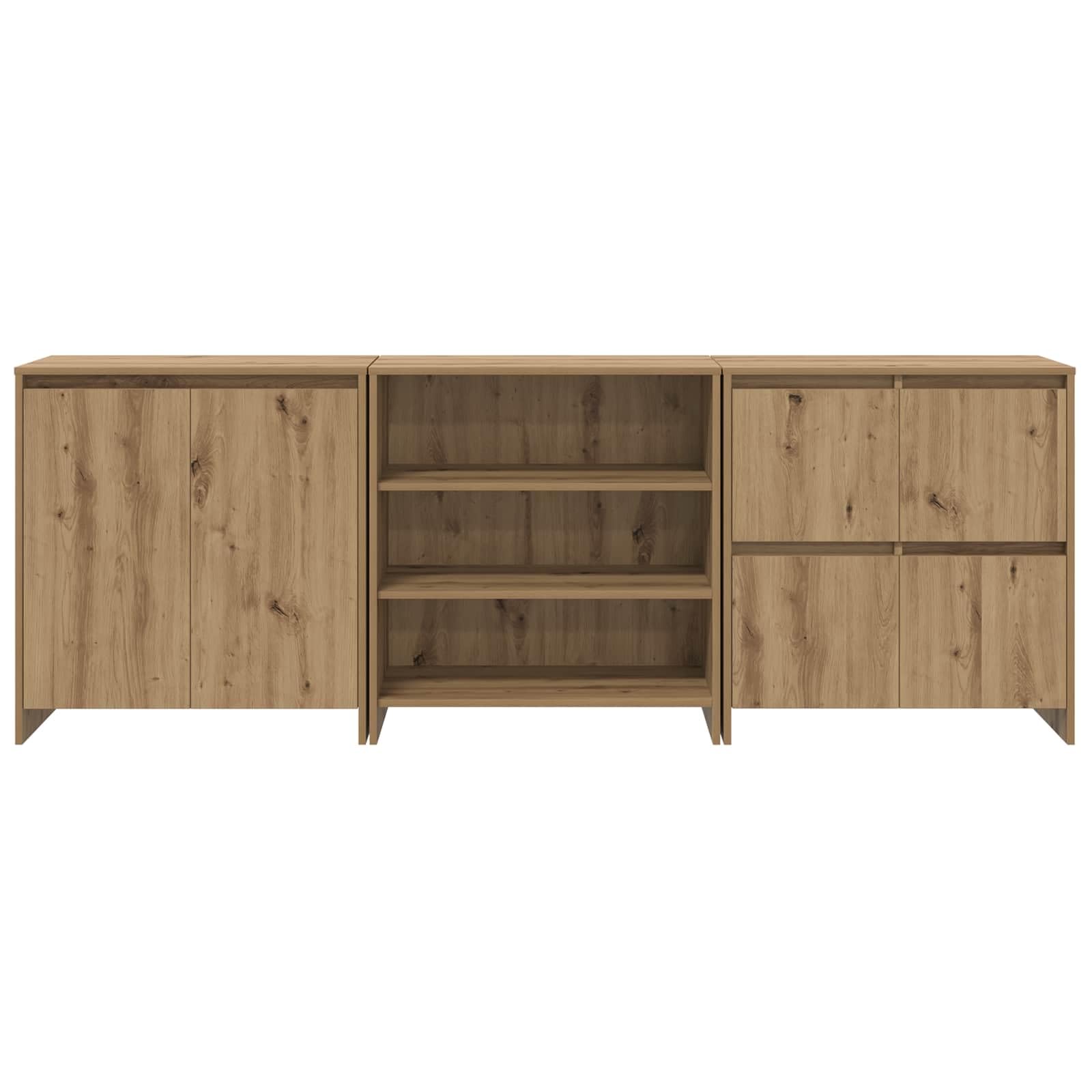 3 sztuki kredensu dąb rzemieślniczy 70 x 41 x 75 cm | Drewno wielowarstwowe, 2 szuflady, 3 półki, 2 drzwi, meble do salonu i jadalni