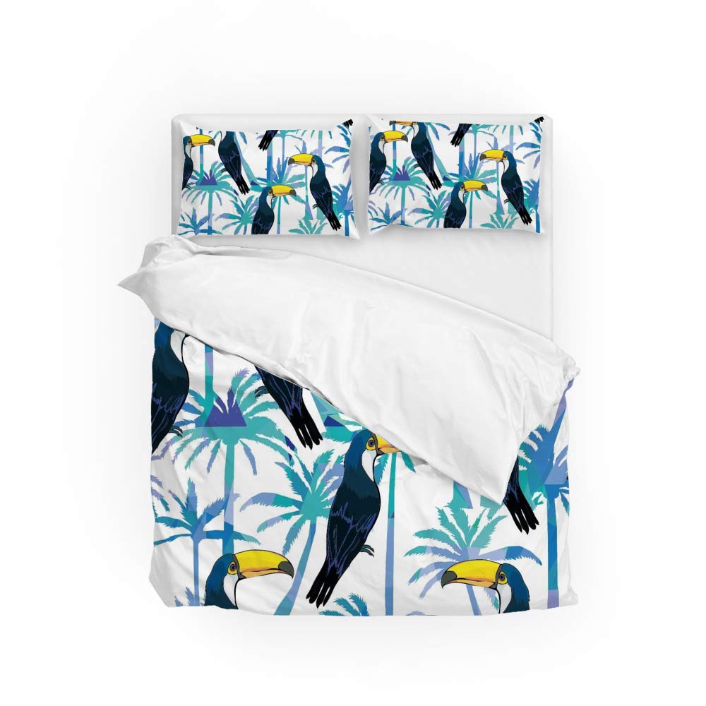 Housse de couette toucan bleu foncé lit King size et taie d'oreiller douce en polyester
