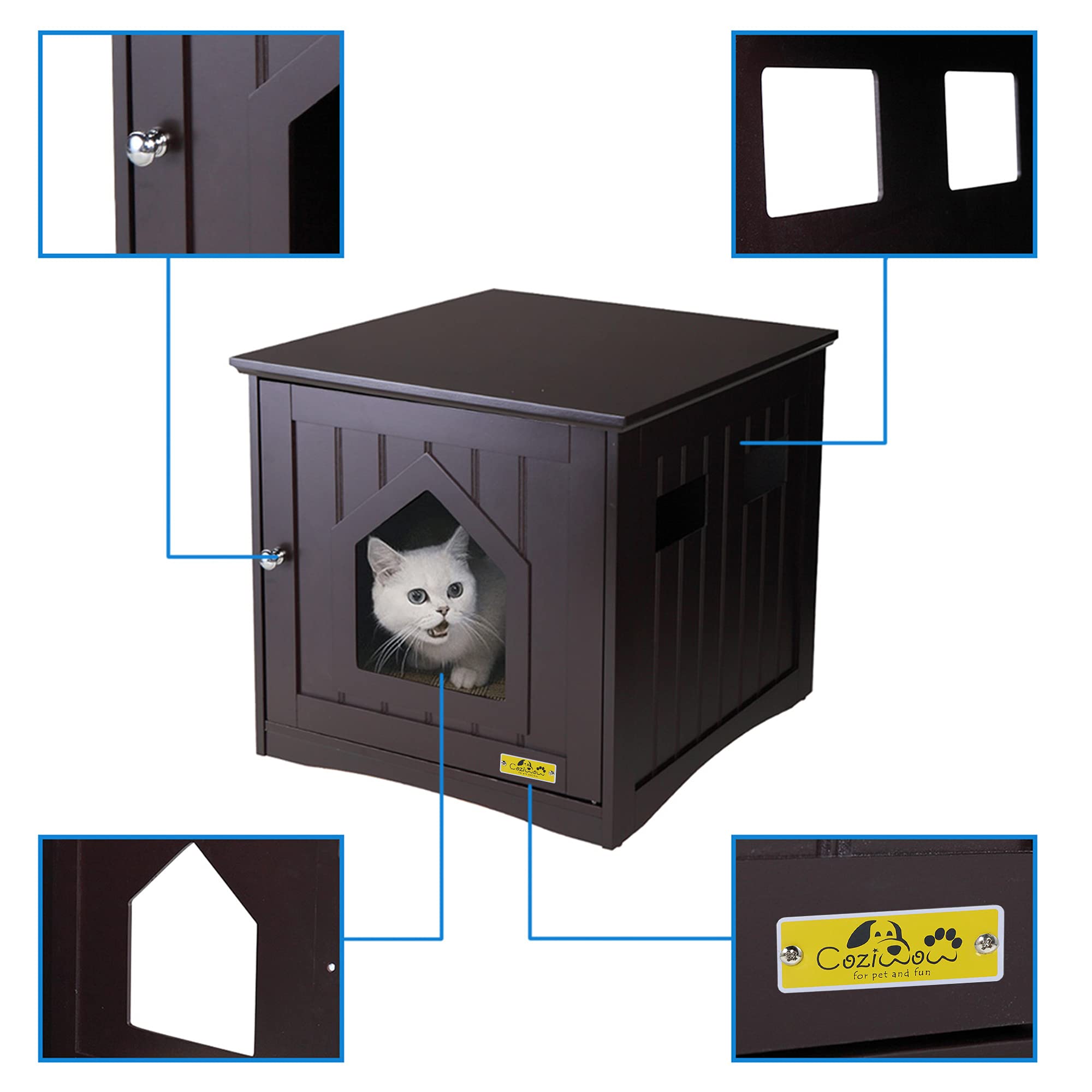 COZIWOW Nightstand Wodden Cat Home and Litter Box Enclosure w