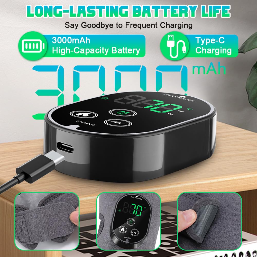 Masajeador de Pies Eléctrico 3 en 1 Inalámbrico,2 Recargable Foot Massager con 3 Modos,6 Niveles de Calor,Temporizador de 3 Tiempos,Incluye Banda de Extensión,para Tobillo Talón Planta y Empeine