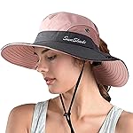 ZOORON 1 Pack Women\'s Ponytail Safari Sun Hat,Wide Brim UV Protection Outdoor Bucket Hat,Foldable Beach Summer Fishing Hat