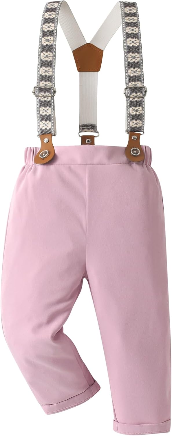 Boarnseorl Baby Boys Pants Sets, Infant Long Sleeve Shirt + Pants + Bow Tie + Suspenders Outfits