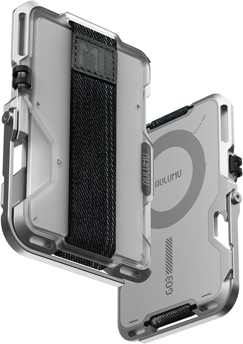 Aulumu G03 Custodia per carte da uomo | Compatibile con MagSafe | Multifunzionale Porta Carte con Fascia Elastica | Telefono Cellulare Supporto/Impugnatura | Apri Bottiglia |Schermatura RFID