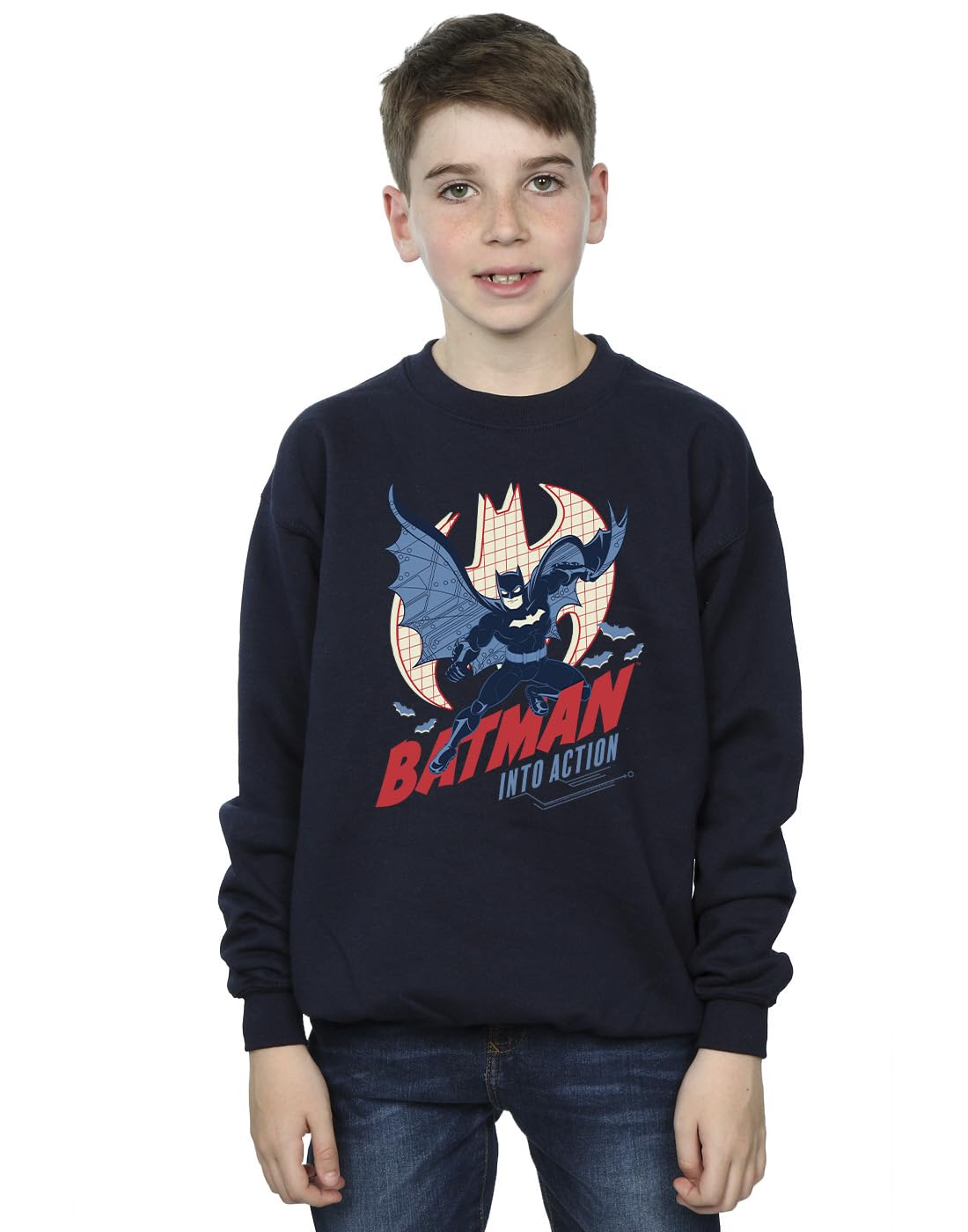DC Comics Boys Batman Into Action Sweatshirt Navy Blue 3-4 Years