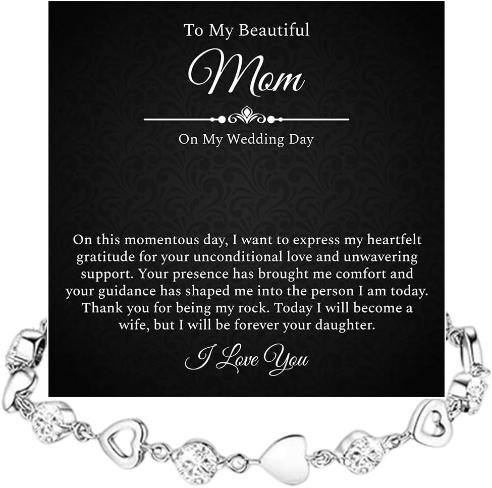 To My Mother Of The Bride Bracelet From Daughter, Mom of Bride Wedding Gift, Bracelet For Mother On Wedding Day with Message Card and Box, Gift For Mom from Daughter