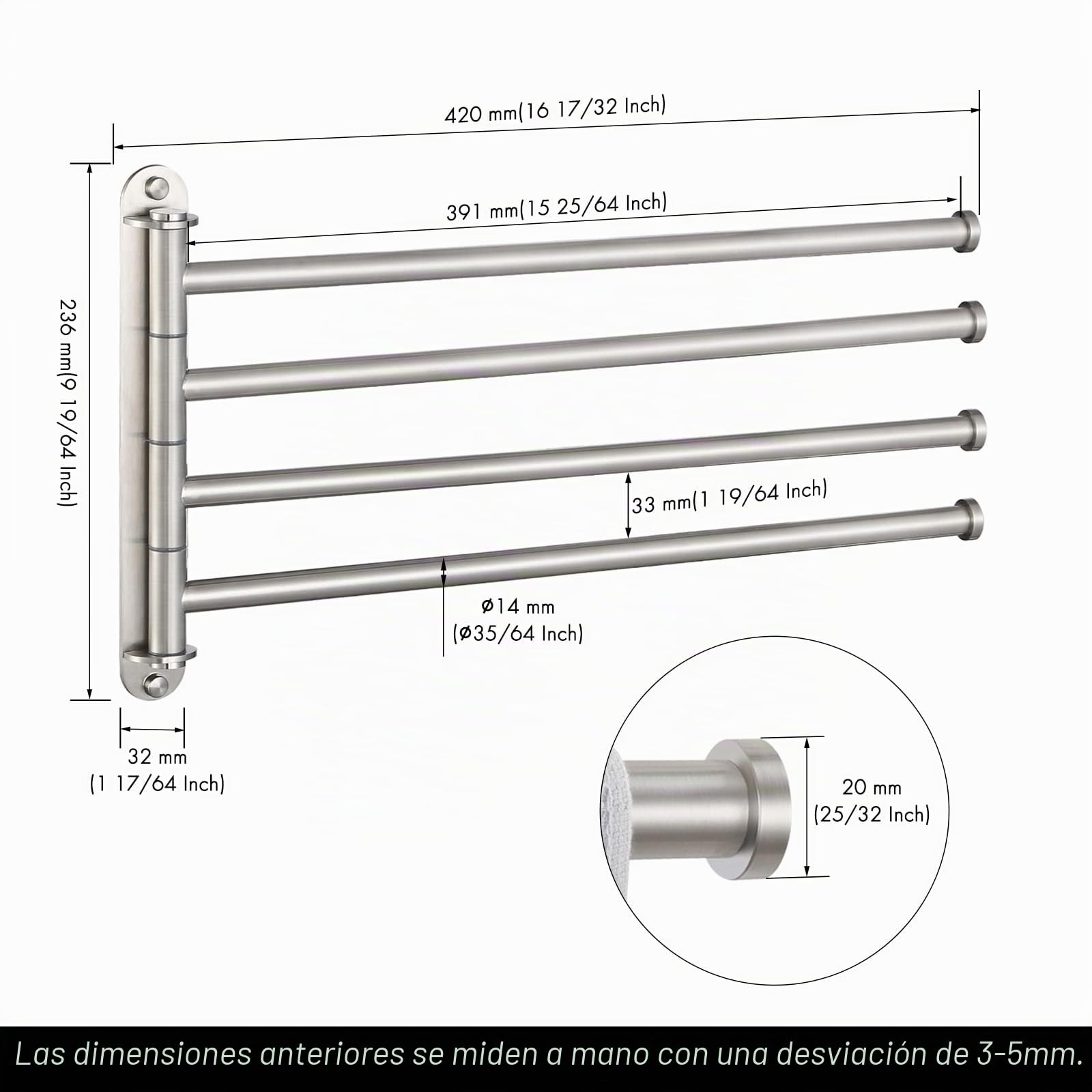 KES Toallero Giratorio 4 Barras Toalleros de Baño Acero Inoxidable SUS304 Toallero Pared 40CM Cepillado, A2103S4L40-2
