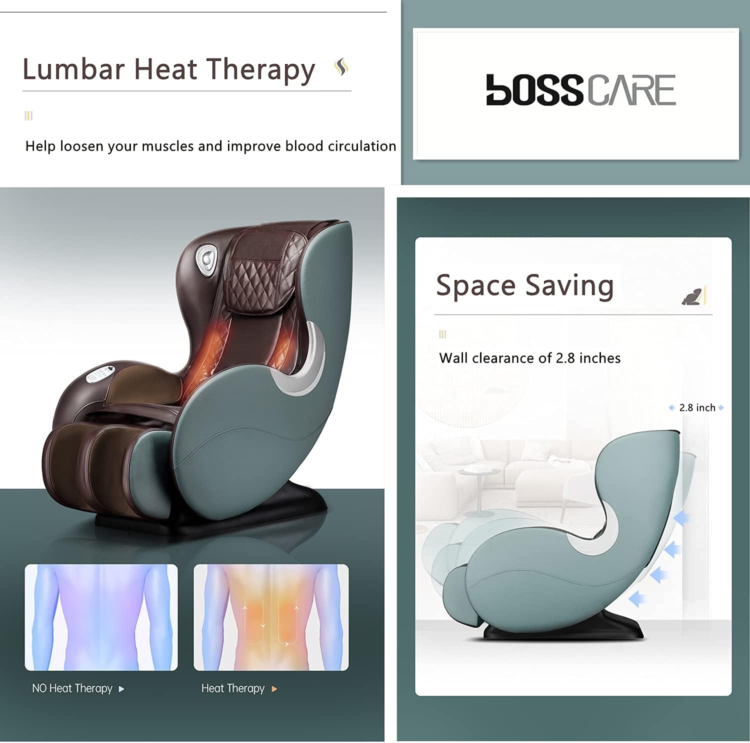 BOSSCARE Small Massage Chairs SL Track Full Body Massage Recliner, Shiatsu Recliner, Space-Saving Design, Zero Gravity, Bluetooth Speaker (Beige GR8526 LED): Furniture & Decor