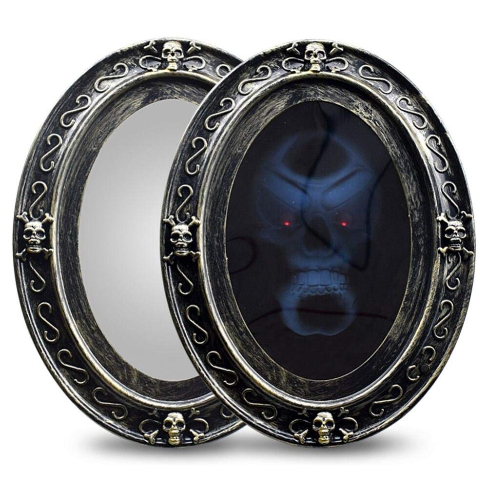 Miroir Hanté Miroir Lumineux Ovale Noir Parlant pour Décoration d'Halloween