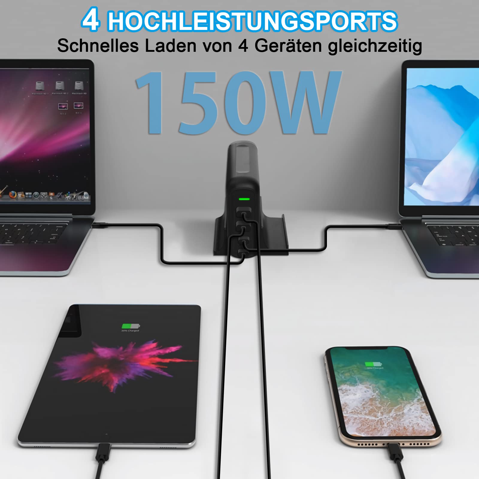Caricabatterie USB C, Cshare 150 W 4 porte USB C 100W PD 3.0 PPS QC 3.0 Alimentatore rapido compatibile con MacBook Pro/Air, Phone 13 Pro Max Dell XPS 15 HP Spectre Google Pixel 6 Pro Laptop