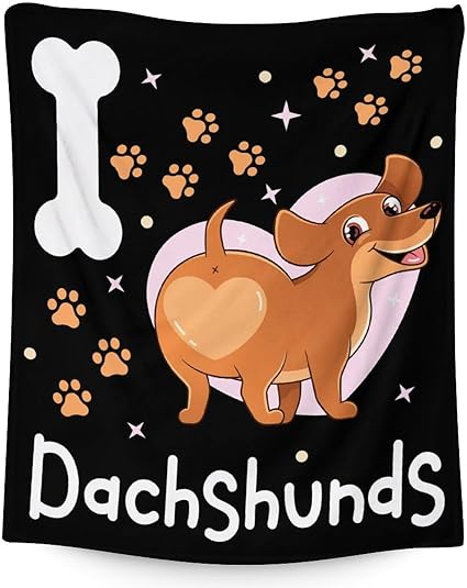 Dachshund Throw Blanket for Dachshund Lovers - 30x40 Inches Lap Size - Soft Fluffy Cozy Blankets Gift - Black Funny Blanket Throws for Couch, Work