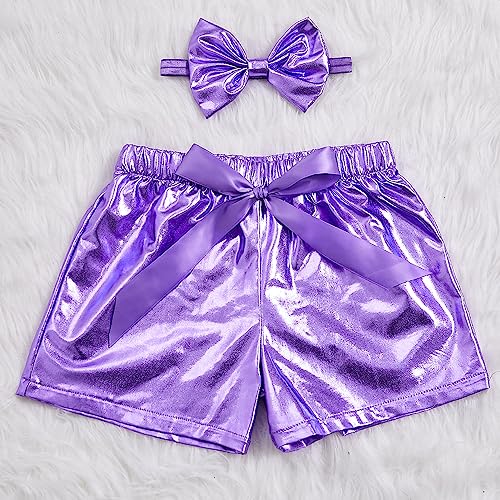 Baby Girls Metallic Shorts Sparkle Shiny Toddler Shorts PU Faux Leather Elastic Waist with Cute Headbands2
