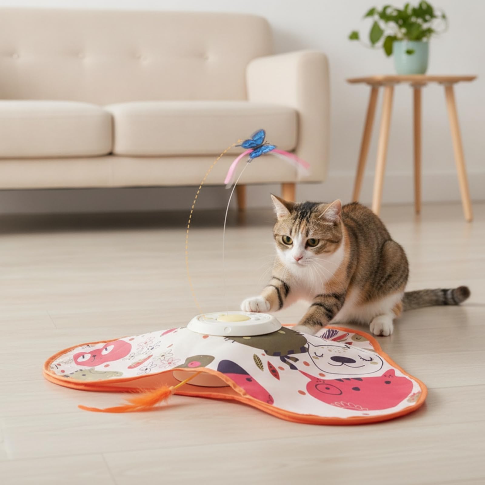 es Katzenspielzeug | Automatisch, Katzenspielzeug mit Spielangel, für Zuhause, Wohnungskatzen, Orange