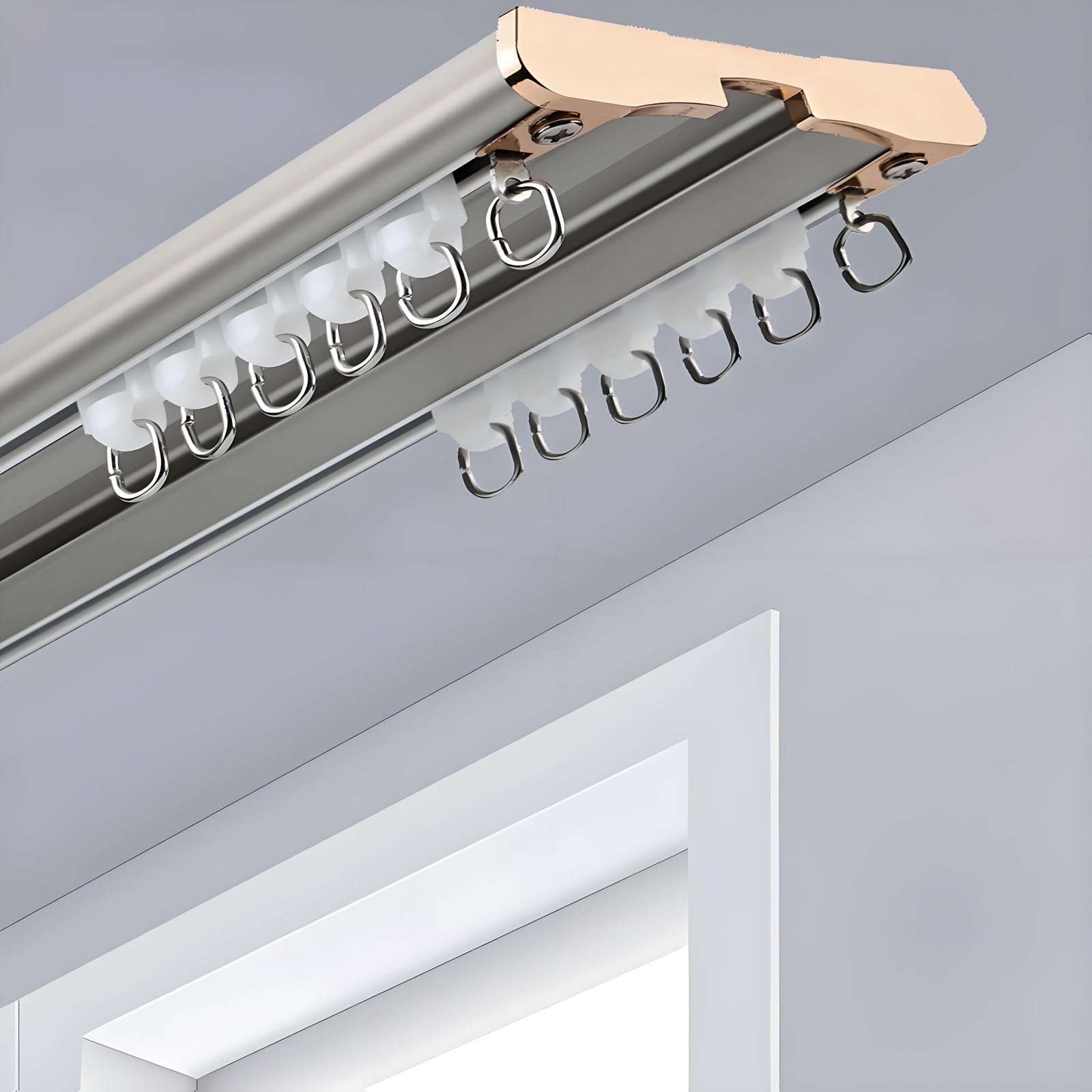 Aluminiowy podwójny system K, zestaw szyn sufitowych do sypialni, salonu, szpitala, bez hałasu, przesuwne pręty do przegrody pokoju i prysznica, szare, 2,60 m