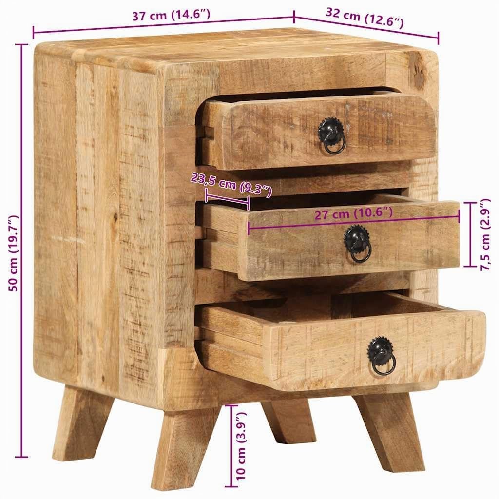 vidaXL Table de Chevet 2 pcs 37x32x50 cm Bois Massif de manguier Brut, Armoire de Chevet, Armoire de lit, Table d'appoint pour Chambre à Coucher