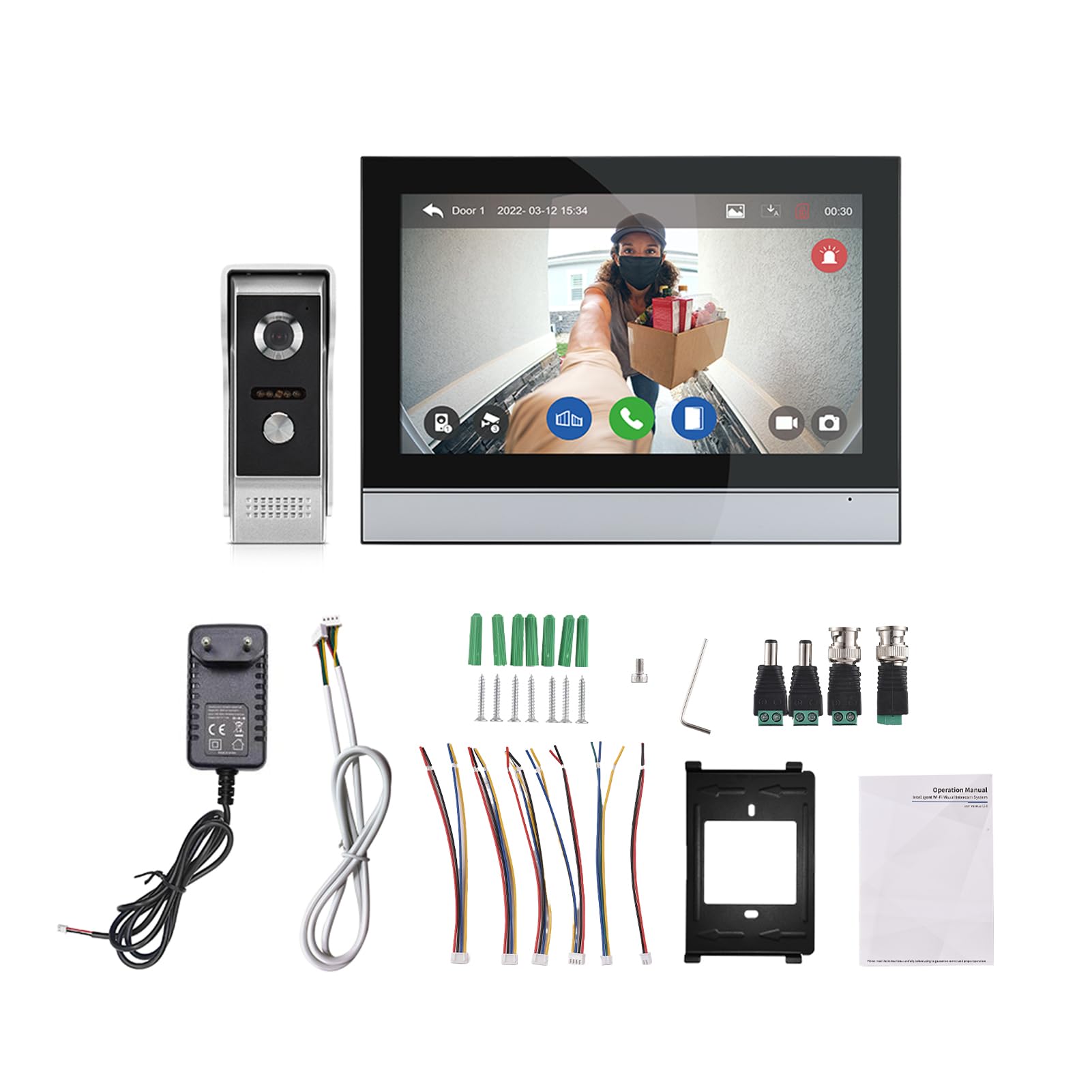 Bezprzewodowa kamera do drzwi 1080p z monitorem TY WiFi, 10 cali, duży ekran dotykowy, wideodomofon, dwukierunkowy domofon, elektroniczna funkcja ramki, 8 języków
