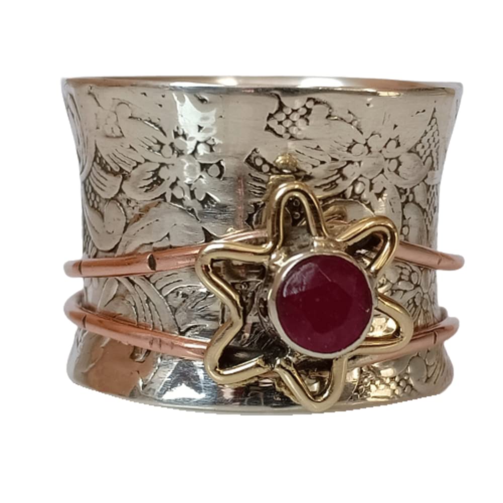 Ruby Spinner Ring* Meditation Ring* Flower Design*Birthstone Silver Ring*Ruby Gemstone Ring*Spinning Ring*Anxiety Ring*Valentine Gift Ring* Pre-engagement Ring