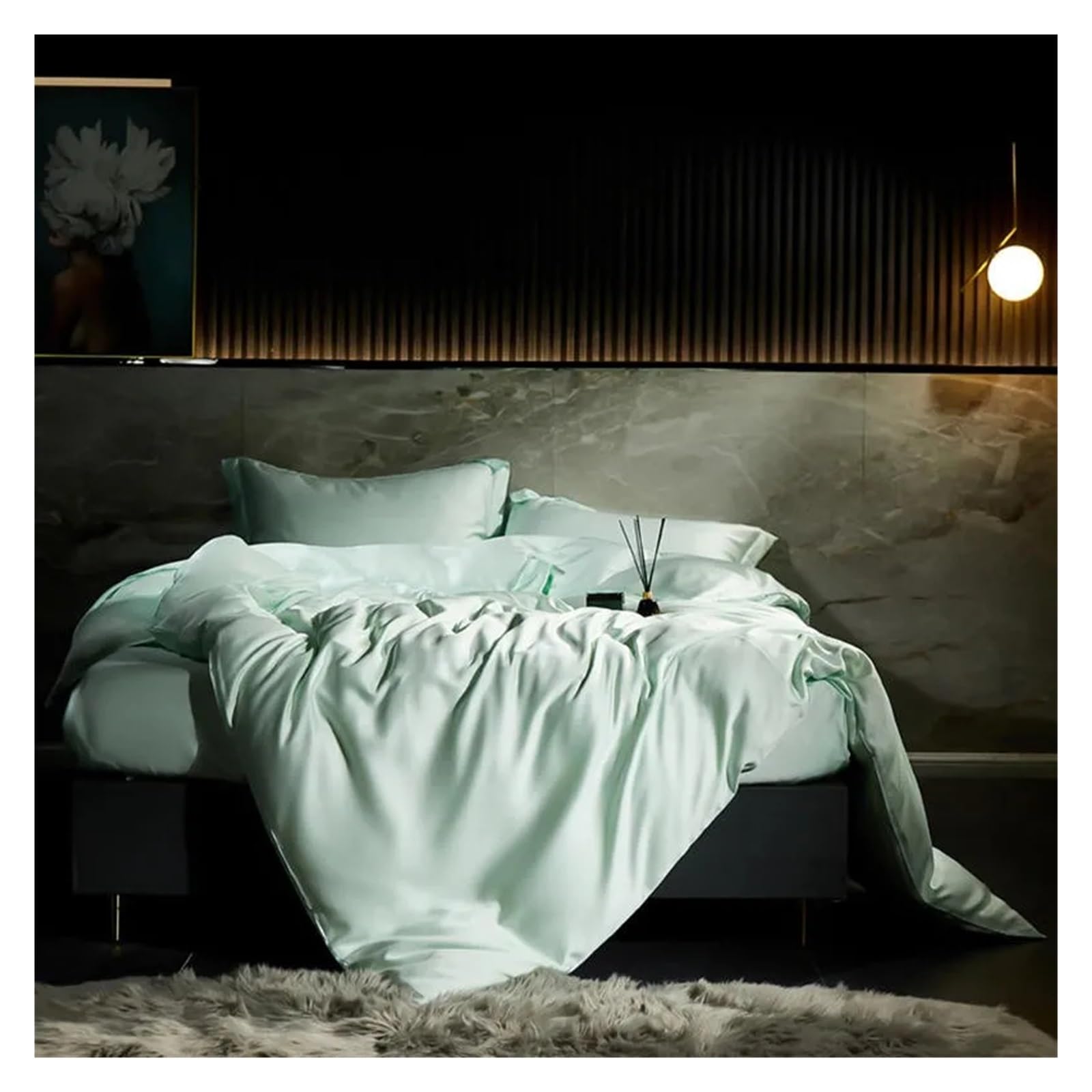 Sbcgfy A Silk Duvet Cover Set Bed Sheet Pillowcases Softest Cooling Smooth Bedding Set Double Queen King Family,Cotton Duvet, Zq-11042,-Flat Bed Sheet_queen 4Pcs