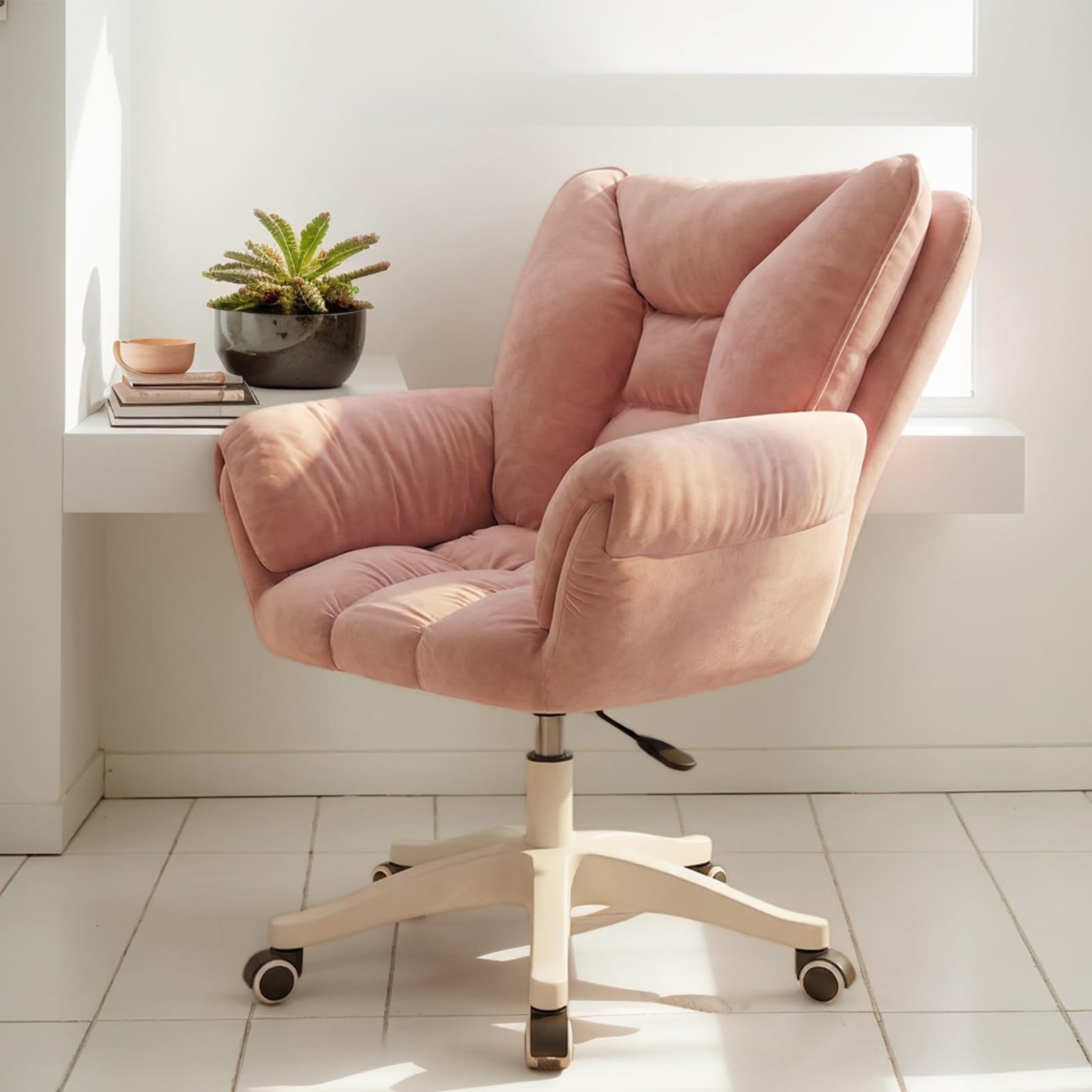 Chaise De Bureau, Coiffeuse À roulettes, Réglable en Hauteur, Capacité Charge Jusqu'à 120 Kg, for Domicile, Chambre Coucher, Cadeau(Pink)