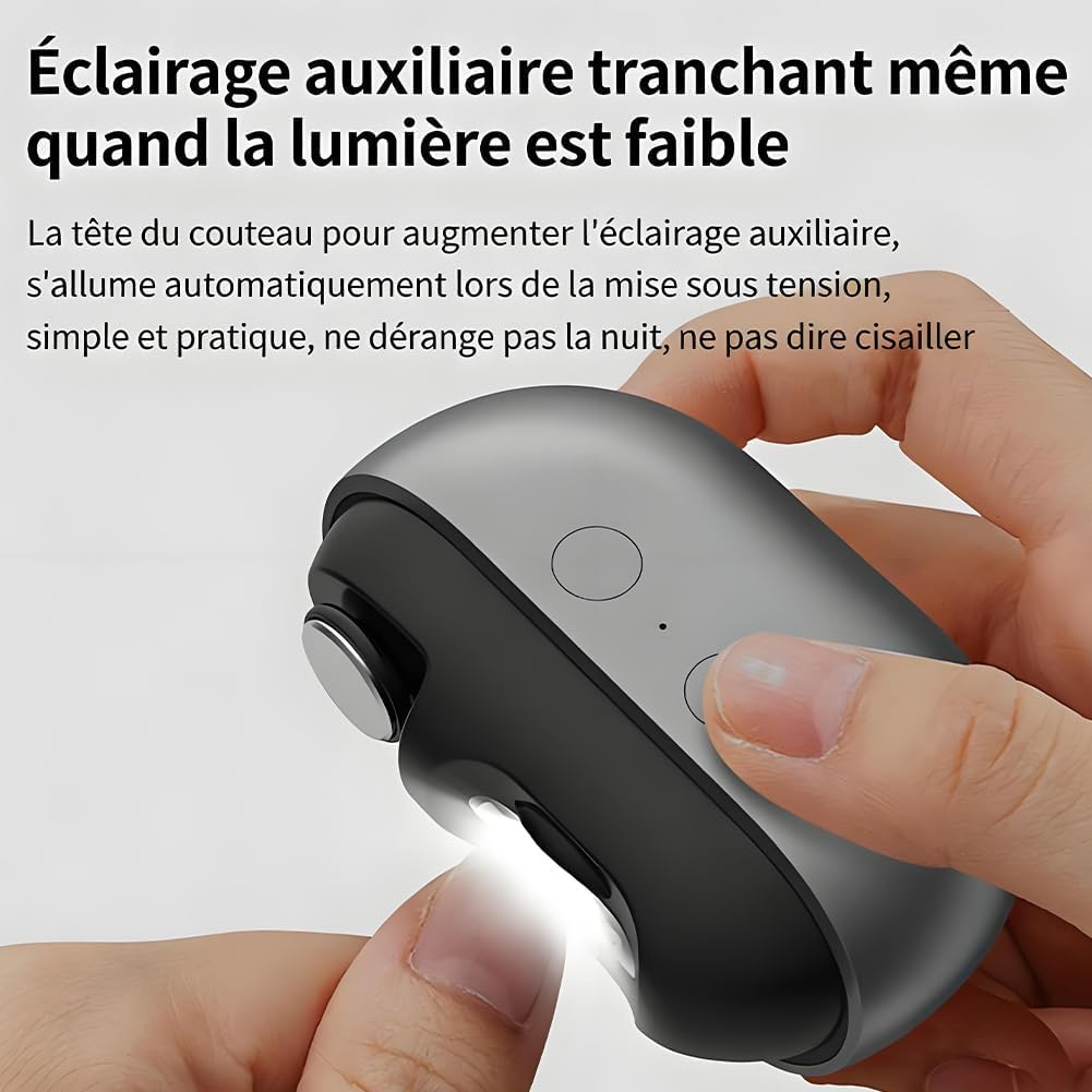 Coupe Ongle Électrique Pied et Main, Rechargeable Silencieux, Lime à Ongle 3-en-1 avec LED, Pour Ongles Durs et Épais, Idéal pour Seniors, Adultes et Bébé (Noir)