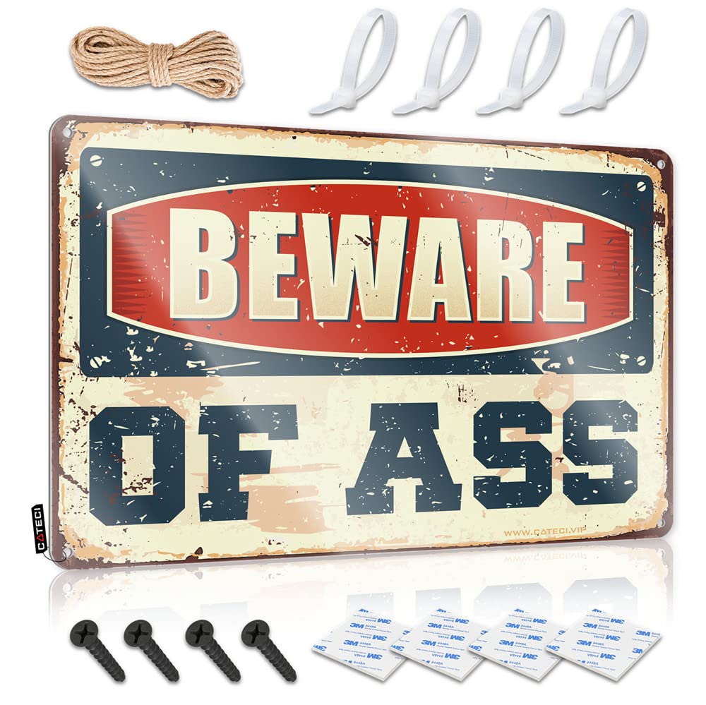 IBWNBBUSN Metal Signs For Home Decor Beware Of Ass Sign Bar Rules Sign Tin Metal Sign(20X30CM)