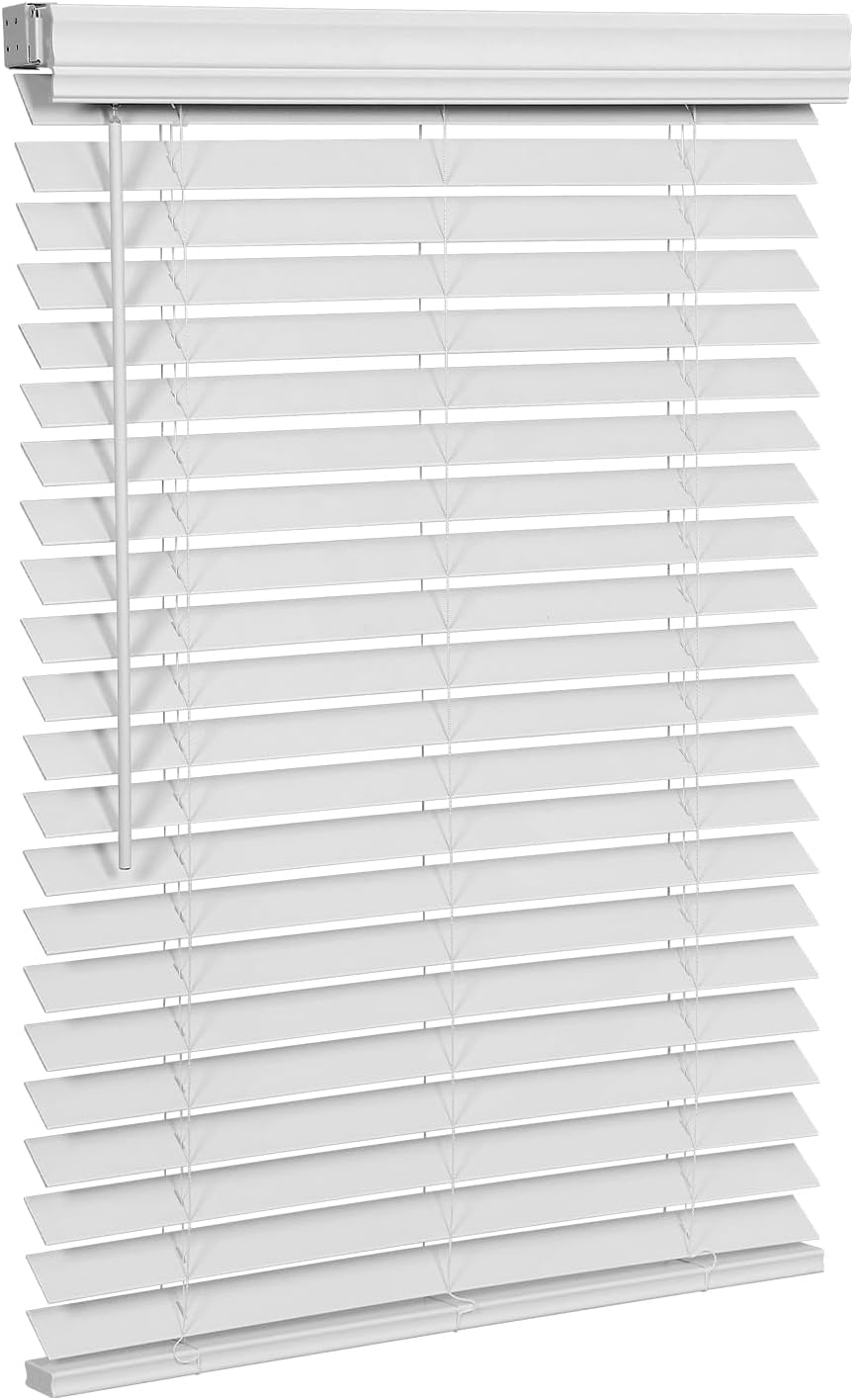 SMONTER 2" Slat Faux Wood Blinds with Crown Valance- Cordless Horizontal Blinds Room Darkening Blinds for Windows Bedroom, Bathroom, Living Room, Glass Door Interior Decor, 38" Wx 48" H 38"Wx48"H White